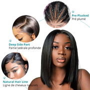 Short Straight Bob Double Drawn Transparent Lace Frontal Wigs Human Hair