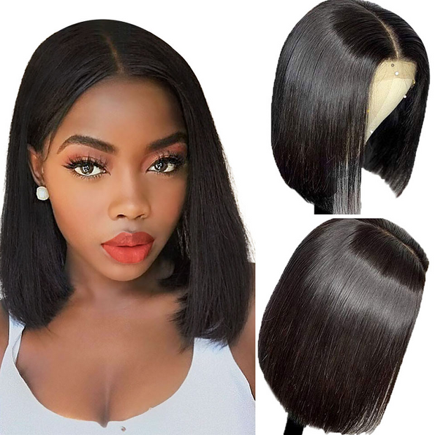 Short Straight Bob Double Drawn Transparent Lace Frontal Wigs Human Hair