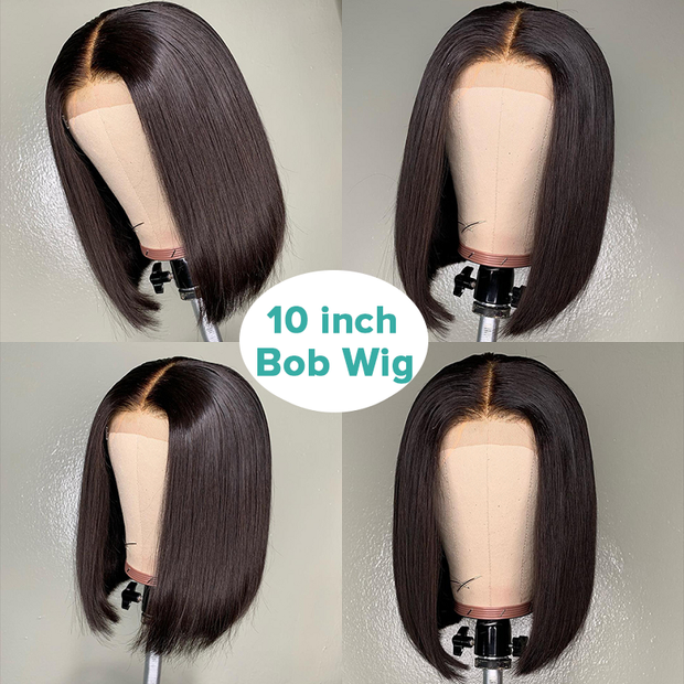 Short Straight Bob Double Drawn Transparent Lace Frontal Wigs Human Hair