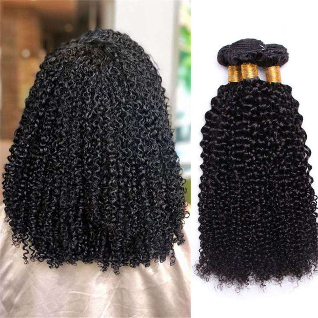 10A Kinky Curly Brazilian Hair 3 Bundles With Frontal Human Hair - ashimaryhair