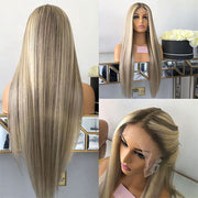 Flash Sale 26inch Customized Blonde Balayage on Straight Brown Hair Transparent 13x4 Lace Frontal Wig Ashimary Hair ZN003