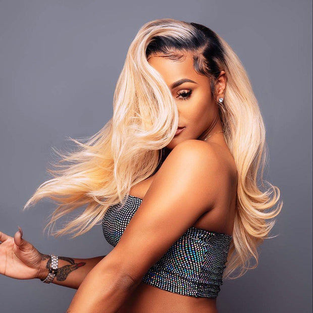 Blonde Wig With Dark Roots 1B613 13x4 Full Transparent HD Lace Front Wigs