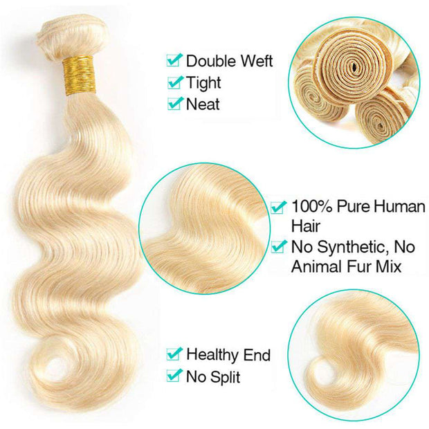 613 Honey Blonde Brazilian Body Wave Hair 3 Bundles With Frontal Human Hair - ashimaryhair