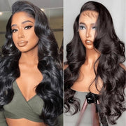 13x6 Full Transparent Lace Front Wigs Body Wave Natural Black Ashimary Hair
