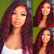 99J Burgundy Water Wave Curly Lace Wig Frontal Wigs 13x4 13x6 Ashimary Virgin Hair Front Wigs