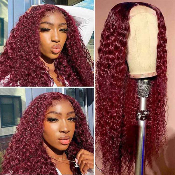 99J Burgundy Water Wave Curly Lace Wig Frontal Wigs 13x4 13x6 Ashimary Virgin Hair Front Wigs