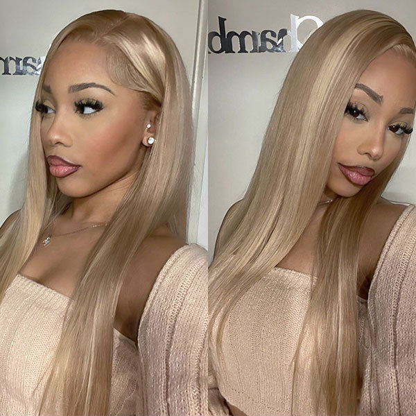 Customized Peachy Champagne with Blonde Highlight Straight Wigs