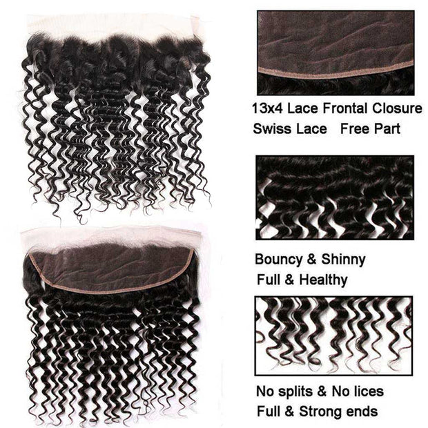 9A Grade Deep Wave 3 Bundles With Frontal Brazilian Virgin Hair - ashimaryhair