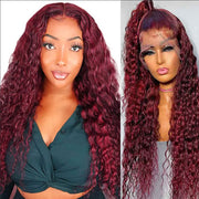 13*4 13*6 Deep Wave 99J Burgundy Curly Wig Frontal Wigs Ashimary Virgin Hair Front Wigs