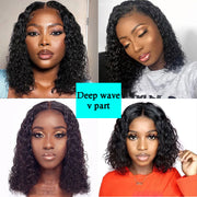 Deep Wave Curly Glueless Bob V Part Wig Beginner Friendly Natural Scalp Thick Human Short Hair Ashimaryhair