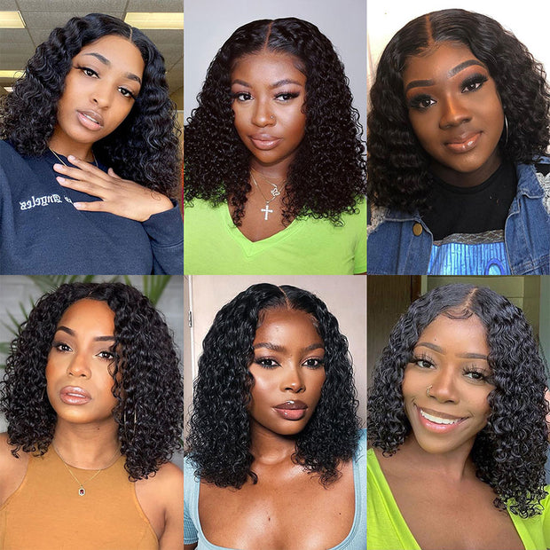 Deep Wave Curly Glueless Bob V Part Wig Beginner Friendly Natural Scalp Thick Human Short Hair Ashimaryhair