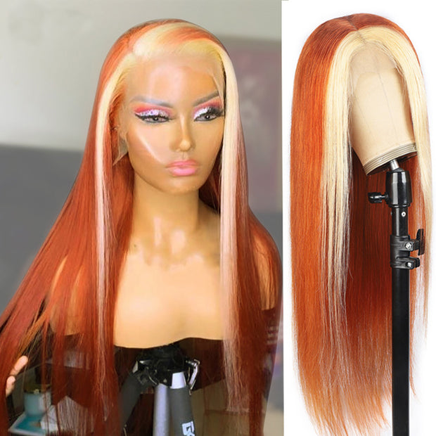 Ginger With Blonde 613 Straight Lace Front Human Hair Wigs