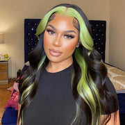 Green-Color-Highlight-Skunk-Stripe-Hair-Lace-Wigs