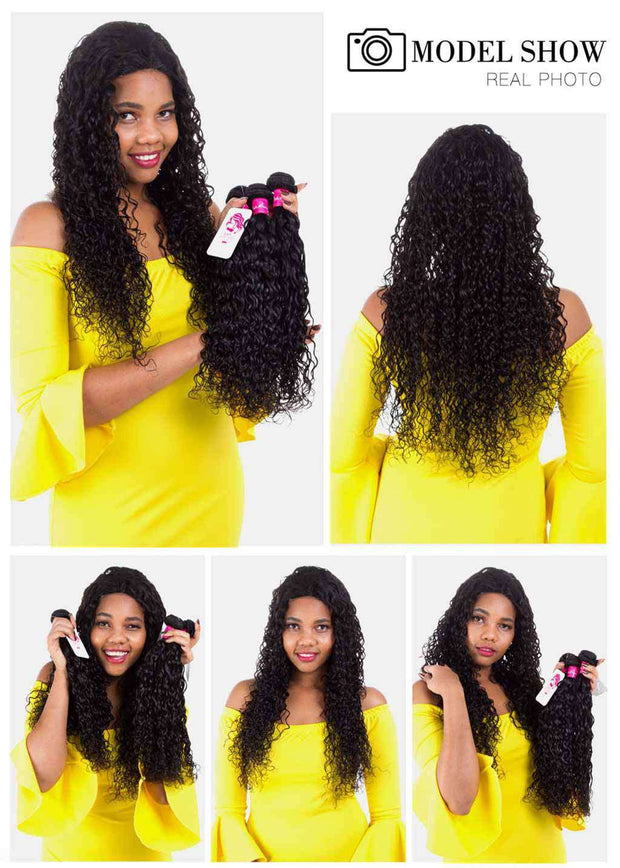 9A Water Wave Virgin Hair 3 Bundles with Closure Natural Color Malaysian Hair - ashimaryhair