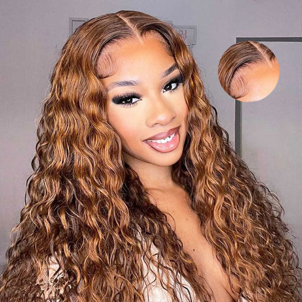 Ashimary Wear And Go Highlight Piano Color Human Hair Water Wave Lace front Wig