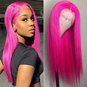 Hot Pink Color HD Transparent 4x4 Lace Closure Wig Straight hair