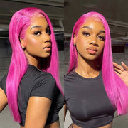 Hot Pink Color HD Transparent 5x5 Lace Closure Wig Straight hair
