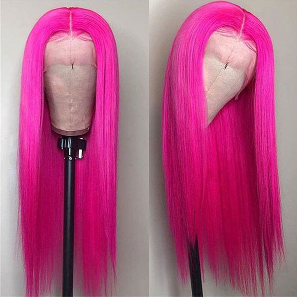 Hot Pink Color Straight hair HD Transparent 4x4 5x5 Lace Closure Wig