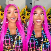 Hot Pink Color Straight hair HD Transparent Lace Closure Wig