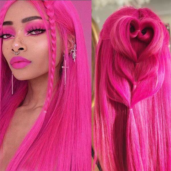 Hot Pink hair 13x6 HD Transparent Lace Frontal Wig Ashimary straight hair
