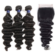 10A Loose Deep Wave Hair 4 Bundles With Closure Natural Color - ashimaryhair