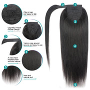 Long Ponytail Straight Human Hair Extensions With Clip