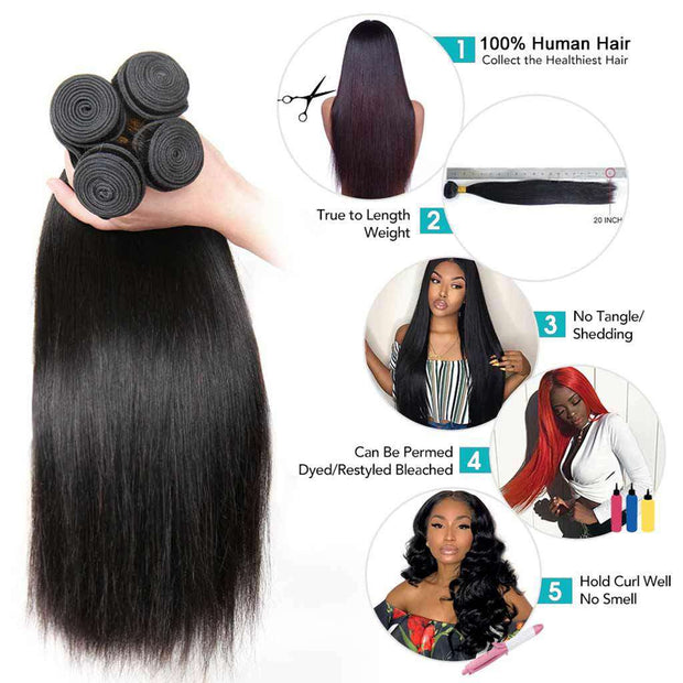 Bundles with 6*6 7*7 Closure 9A Straight Soft Brazilian Virgin Hair Natural Color - ashimaryhair