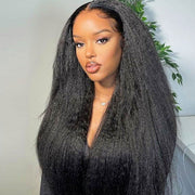 Wear & Go Pre Cut Lace 13x4 Frontal Kinky Straight Glueless Wig With With Pre Bleach Knots & Plucked Hairline