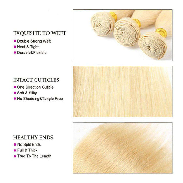 613 Honey Blonde Brazilian Straight Hair 3 Bundles With Frontal Human Hair - ashimaryhair