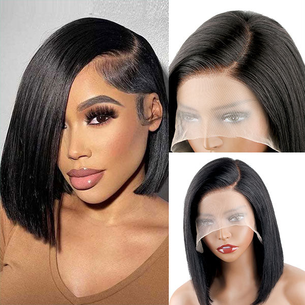 Transparent-lace-deep-side-part-straight-Bob-wig