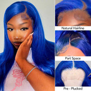 Blue Wig 13x4 13x6 Transparent Lace Frontal Wig Bone Straight Wig Ashimary Human Hair