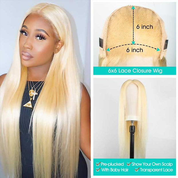 613 Blonde Glueless 4x4 5x5 6x6 Lace Wigs 180% 250% Density Wigs Ashimary Virgin Hair