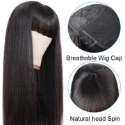 Ashimary Full Machine Made Wig Straight Virgin Hair Wigs With Bangs