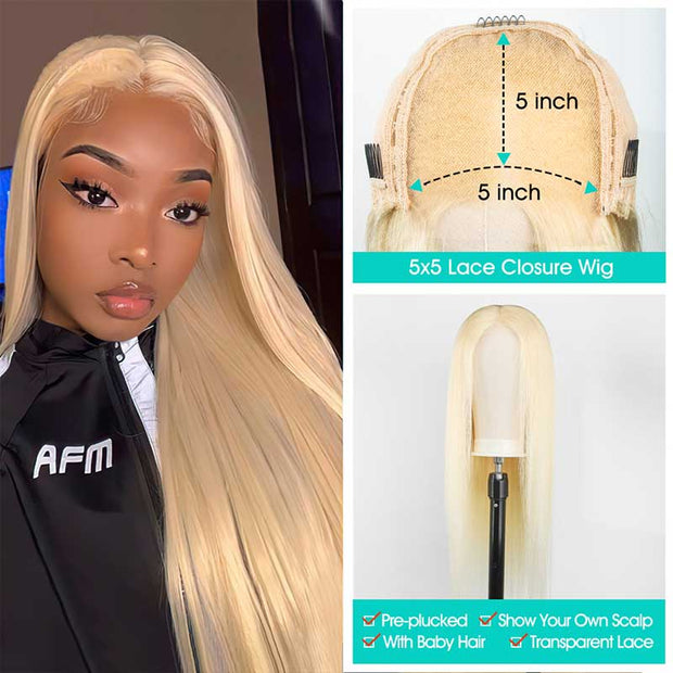 613 Blonde Glueless 4x4 5x5 6x6  Lace Wigs 180% 250% Density Wigs Ashimary Virgin Hair