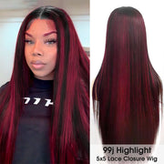 Pink Highlight 99J Highlight Piano Color Straight Wig Highlights on Black Hair