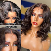 Pre-Styled Body Wave Short Bob Wig Transparent Lace Frontal Wigs
