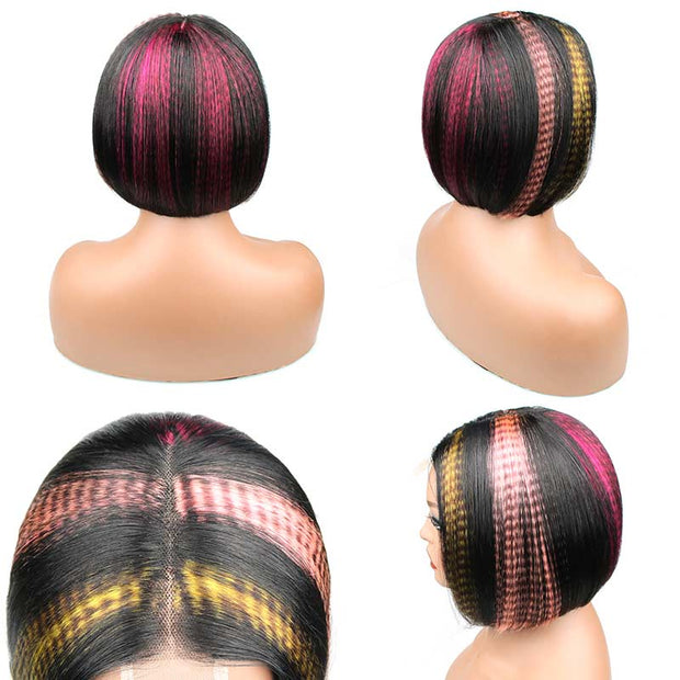 Tiger Print Short Bob Wigs Thick End Bob Straight Blunt Cut 10A Human Hair