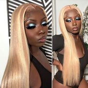 Customized Peachy Champagne with Blonde Highlight Wig Transparent Lace Front Wigs Ashimary Human Hair 180%