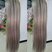 Blonde Highlight with Grey NewIn Piano Color Glueless 4*4 13*4 13*6 Closure Straight Wig 180% Brazilian Human Hair Luxurious Customization