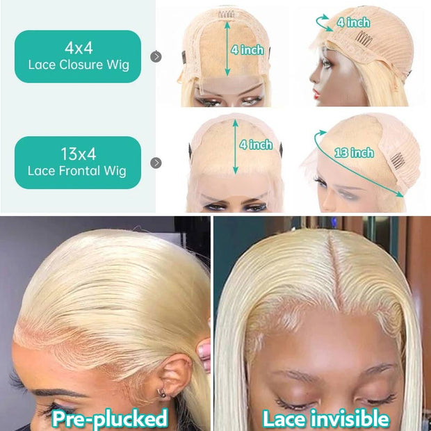 Blonde Highlight Bob Lace Wig Human Hair Transparent Lace 180% Density