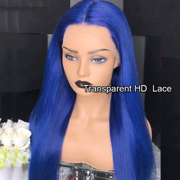 Blue Wig 13x4 13x6 Transparent Lace Frontal Wig Bone Straight Wig Ashimary Human Hair