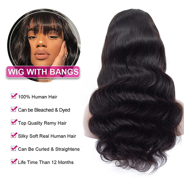 $85 for 20" Throw on & Go Body Wave Wig with Bangs Cost-effective Wig 10A Human Hair