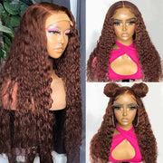#4 Dark Brown Wig Deep Wave Lace Front Wigs Pre-plucked Human Hair Luxurious Customization