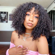 Curly Wig with Bangs Cost-effective To-Go Wig 10A Human Hair