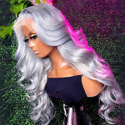 Grey Lace Front Wig Transparent Hd Lace Body Wave Wig Ashimary Human Hair