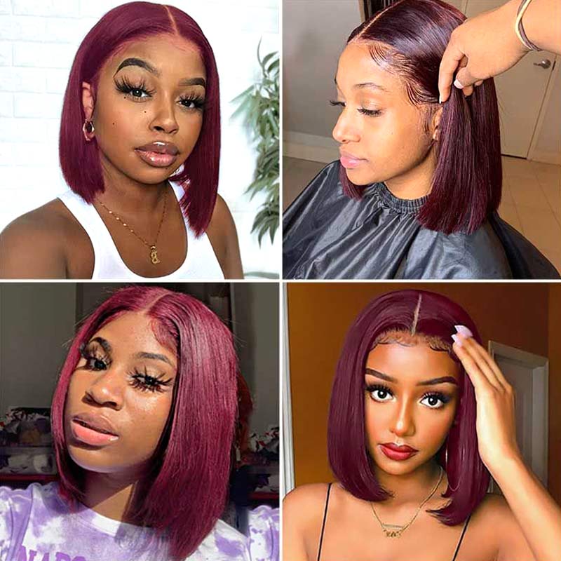 1B/99J Short Bob Wigs Lace Front Wigs 1B/Red 4x4/13x4 Lace Wig ...
