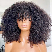 Kinky Curly Wig with Bangs Cost-effective To-Go Wig 10A Human Hair