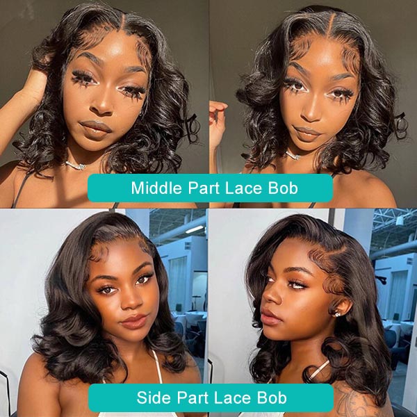Pre-Styled Body Wave Short Bob Wig Transparent Lace Frontal Wigs
