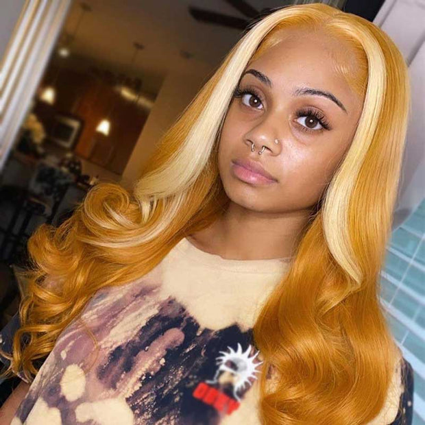 Trending Blonde Skunk Stripe with Colored Hair 13*4 Lace Frontal Wigs One Donor