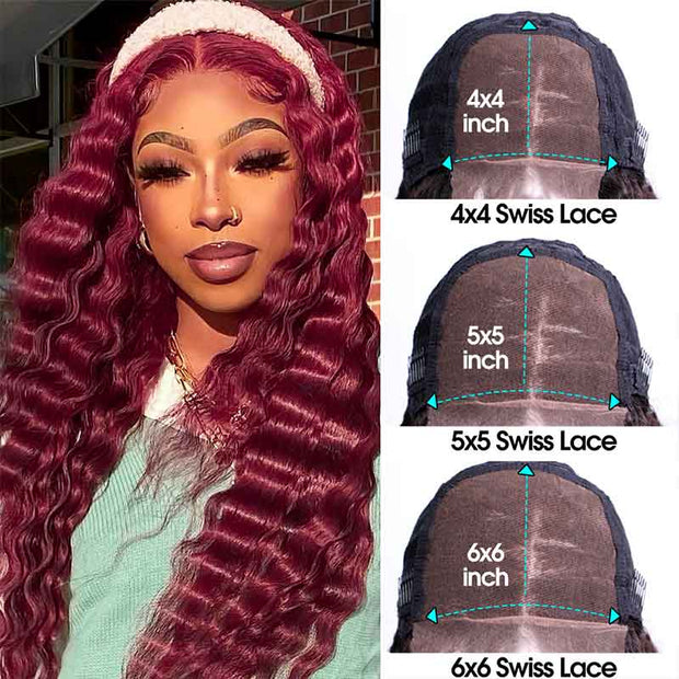 99j Burgundy Curly Hair 4x4 5x5 6x6 Glueless Lace Closure Wig Ashimary Virgin Hair